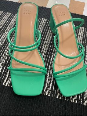 a new day Bright Green Strappy Block Heel Sandals